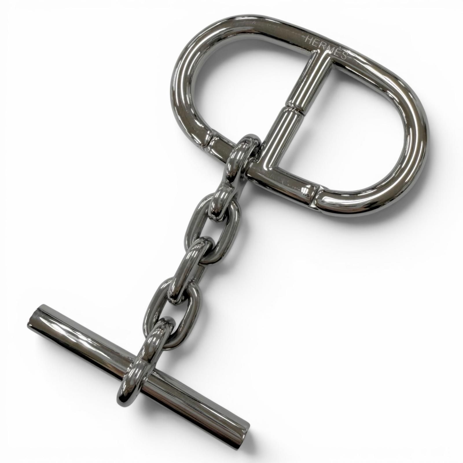 極美品□HERMES エルメス ロゴ入り シェーヌダンクル バッグチャーム キーホルダー キーリング シルバー スイス製 メンズ レディース