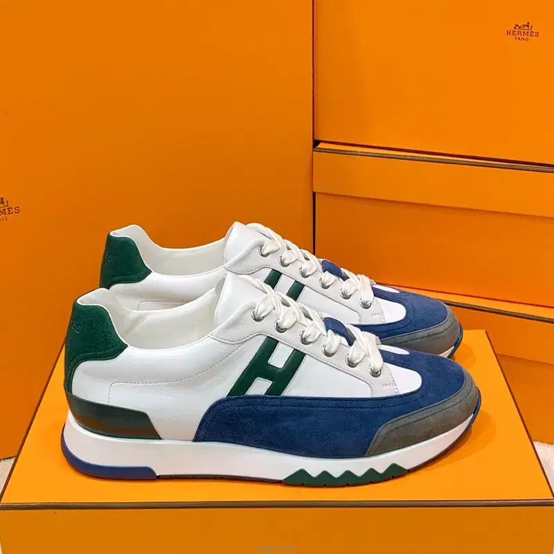 メンズ/Hermes エルメス トレイル スニーカー/カーフスキン 白 ネイビー