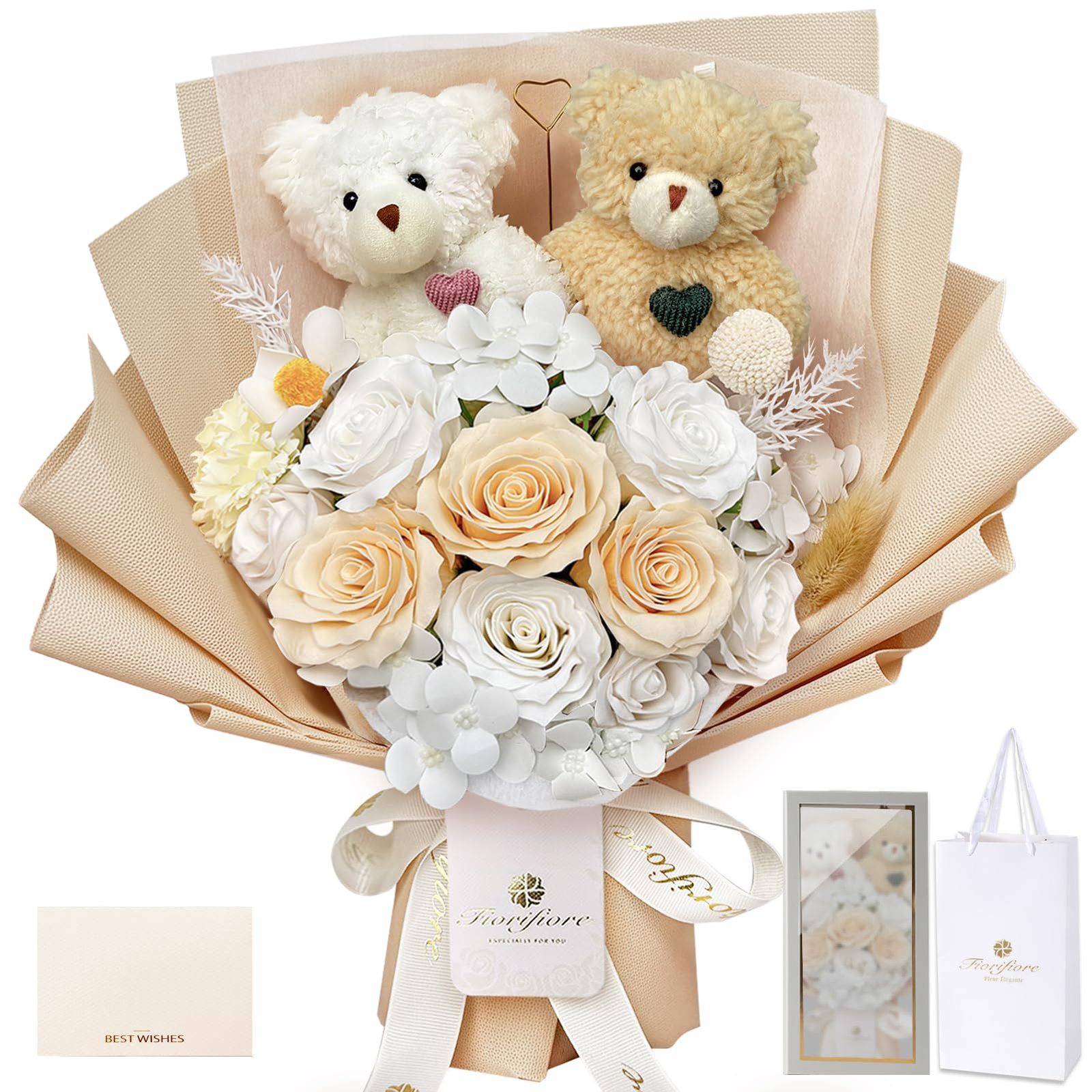ソープフラワー 花束 かわいいくま入り 卒業式 ギフトセット 誕生日プレゼント バラ 高級造花ブーケ 母の日 記念日 入学 バレンタイン インテリア装飾(Mandy) shu b76fec0b
