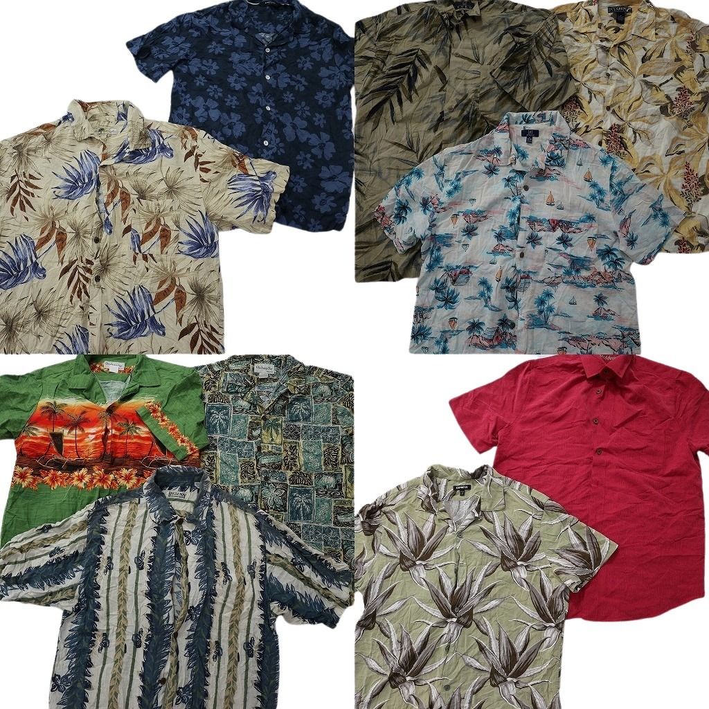 古着卸 まとめ売り 素材MIX アロハシャツ 10枚セット ( メンズ M ) リーフモチーフ ホリゾンタル ヤシの木 開襟 中古 古着 NE6678