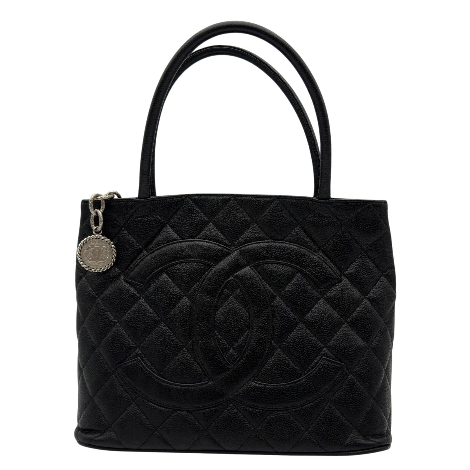 シャネル CHANEL 復刻トート ブラック/シルバー金具 キャビアスキン レディース ショルダーバッグ