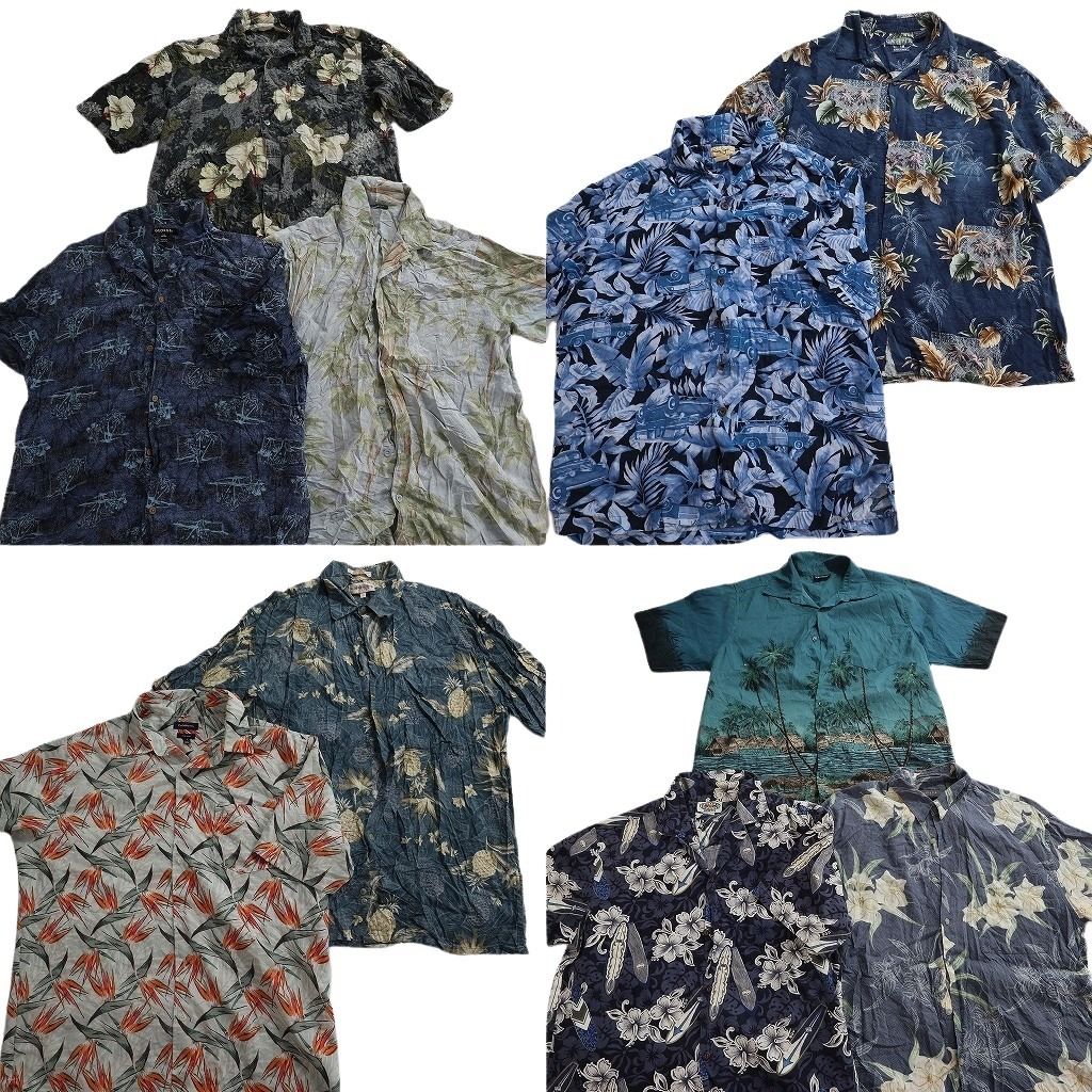 古着卸 まとめ売り 素材MIX アロハシャツ 10枚セット ( メンズ L ) リーフモチーフ ホリゾンタル 果物モチーフ 開襟 中古 古着 NE6775