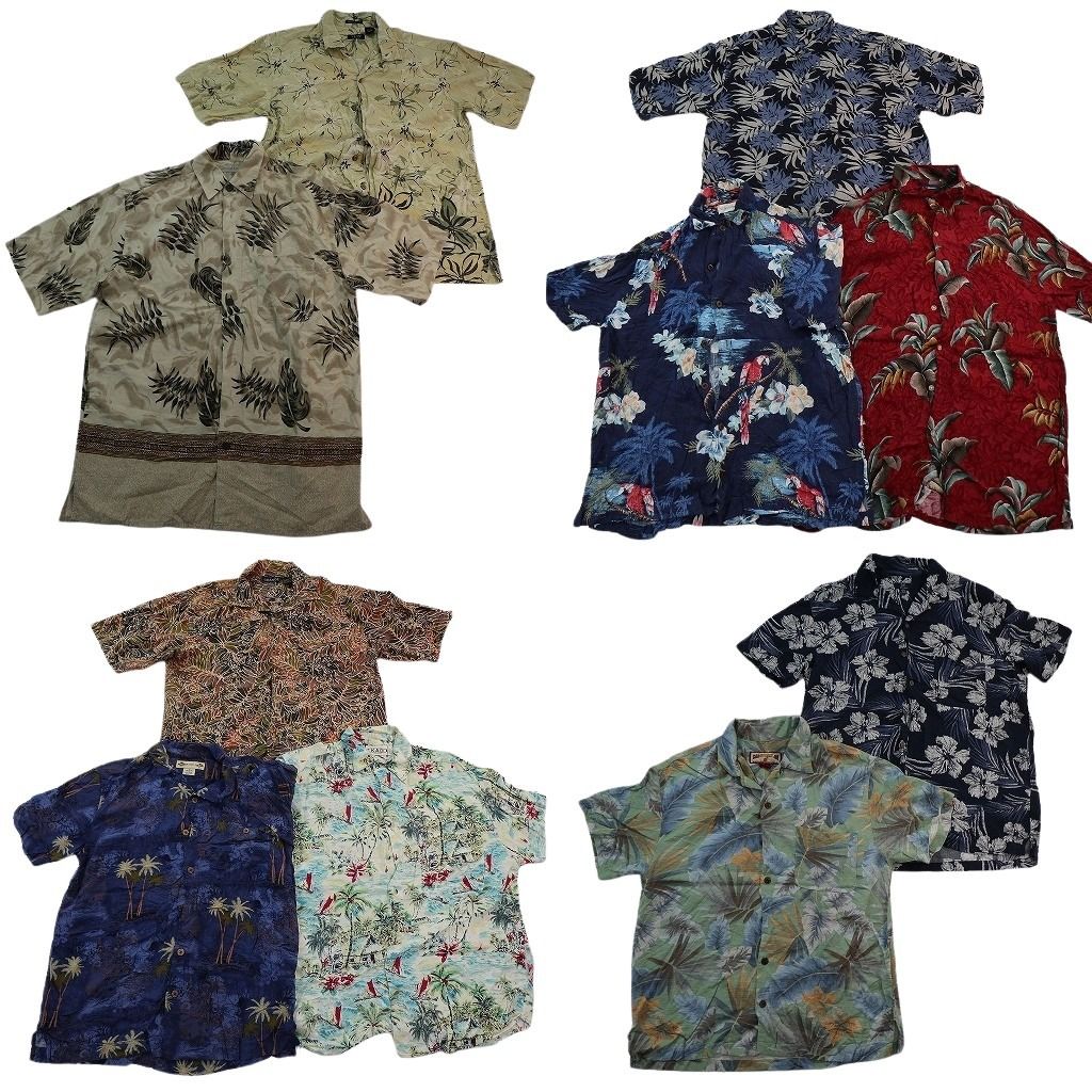 古着卸 まとめ売り 素材MIX アロハシャツ 10枚セット ( メンズ M ) リーフ柄 ハイビスカス パームツリー 中古 古着 NE6784