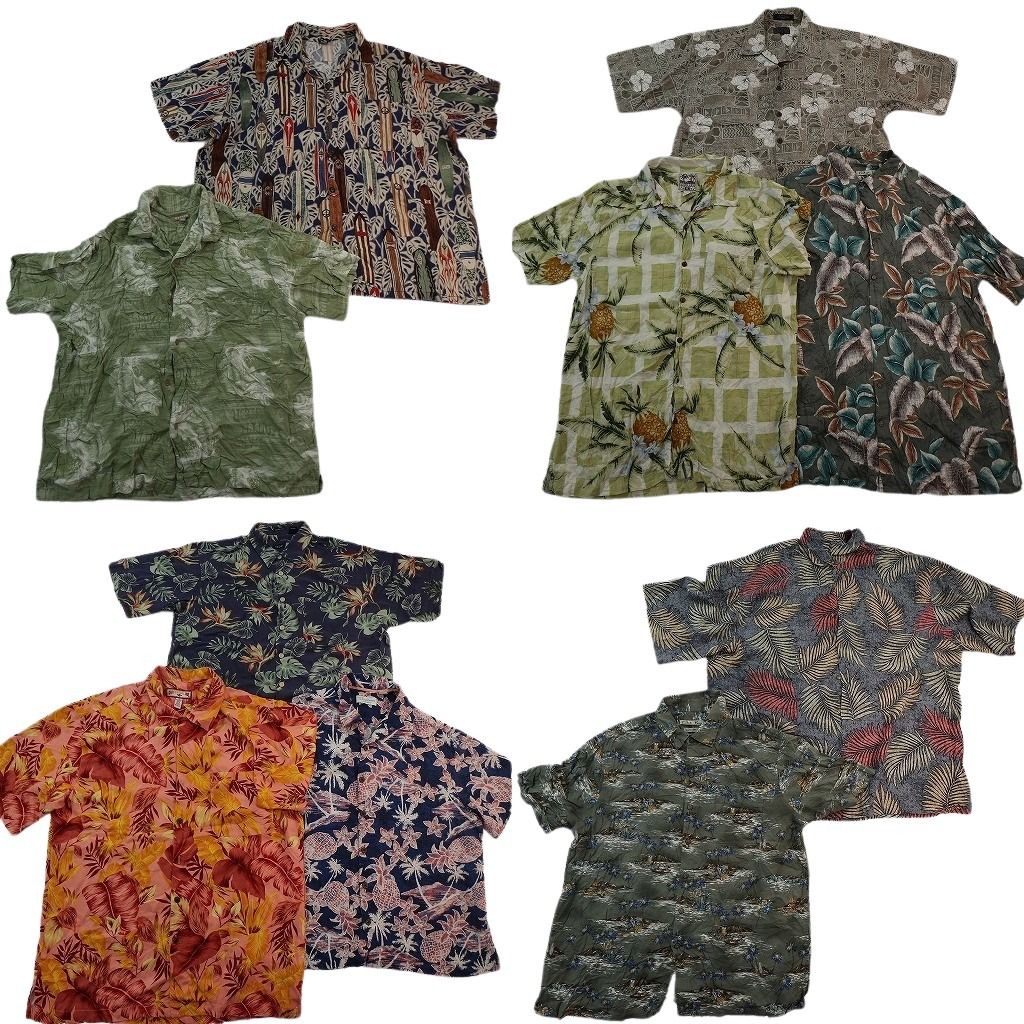 古着卸 まとめ売り 素材MIX アロハシャツ 10枚セット ( メンズ XL ) リーフ柄 パイナップル ハイビスカス 中古 古着 NE6791