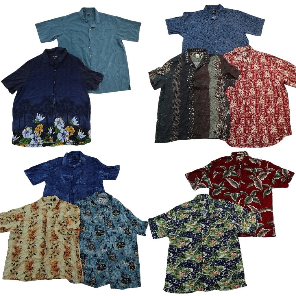古着卸 まとめ売り 素材MIX アロハシャツ 10枚セット ( メンズ XL ) ハイビスカス パームツリー ホリゾンタル ボックスカット 中古 NE6795