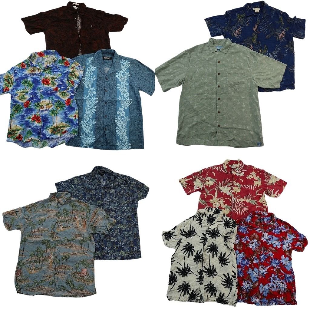 古着卸 まとめ売り 素材MIX アロハシャツ 10枚セット ( メンズ M ) パームツリー ハイビスカス ボックスカット「 中古 古着 NE6806
