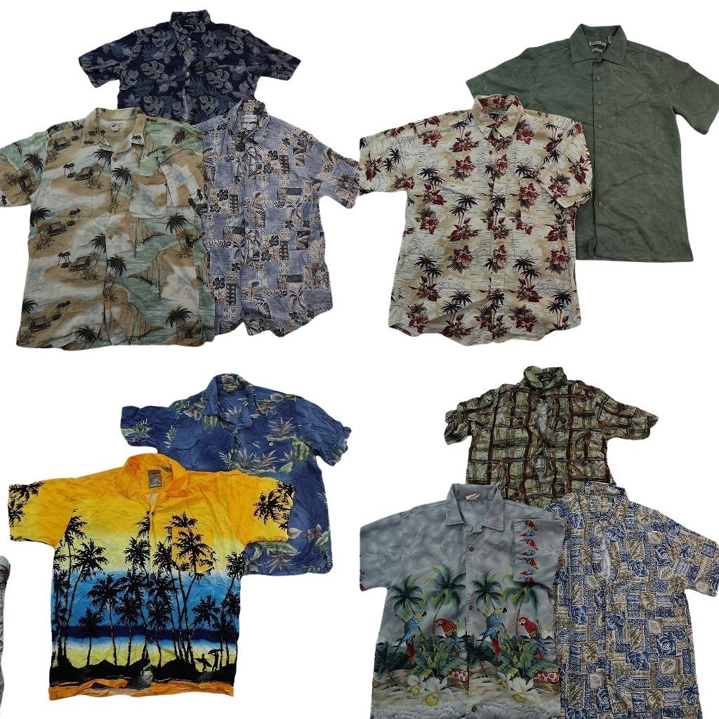 古着卸 まとめ売り 素材MIX アロハシャツ 10枚セット ( メンズ M ) パームツリー ホリゾンタル 生き物モチーフ 中古 古着 NE6807