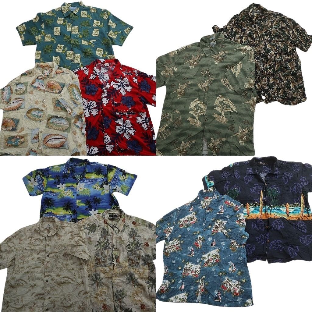 古着卸 まとめ売り 素材MIX アロハシャツ 10枚セット ( メンズ XL ) プロチーム NHL パームツリー ホリゾンタル 中古 古着 NE6823