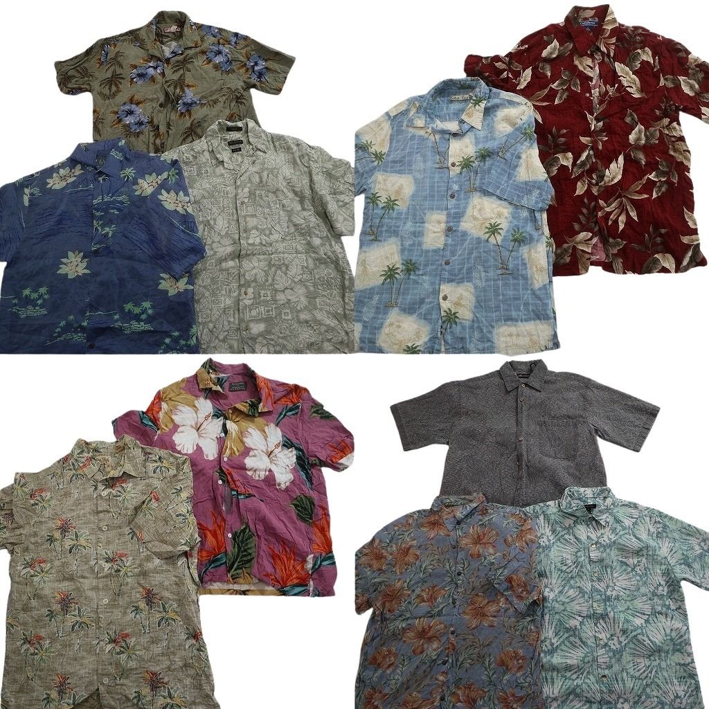 古着卸 まとめ売り 素材MIX アロハシャツ 10枚セット ( メンズ M ) オープンカラー ハイビスカス パームツリー 中古 古着 NE6827