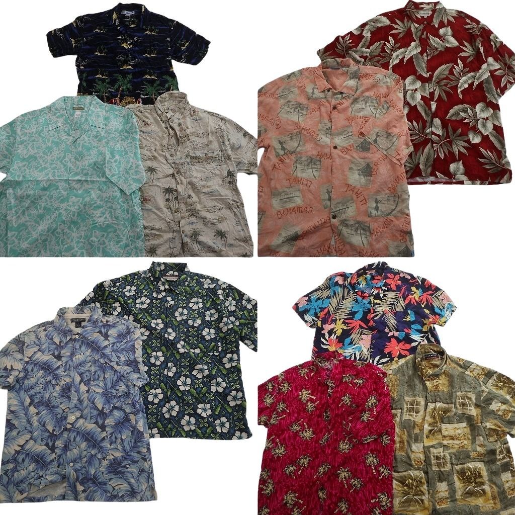 古着卸 まとめ売り 素材MIX アロハシャツ 10枚セット ( メンズ L ) オープンカラー パームツリー ピクチャーモチーフ 中古 古着 NE6839 6,090円