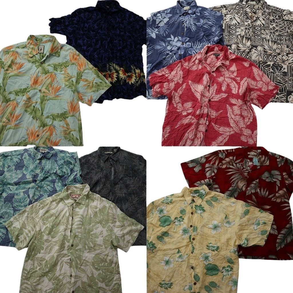 古着卸 まとめ売り 素材MIX アロハシャツ 10枚セット ( メンズ L ) オープンカラー リーフ柄 ハイビスカス 中古 古着 NE6851