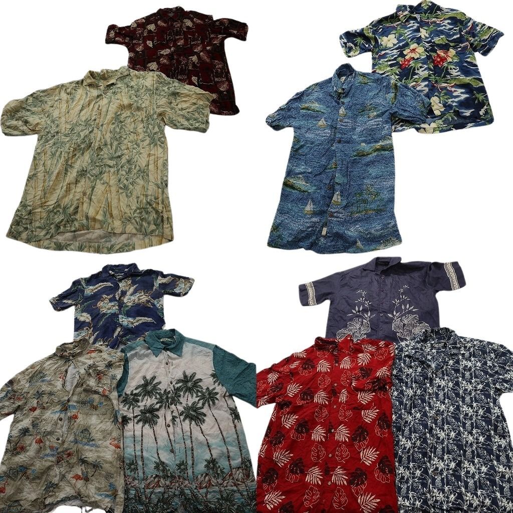 古着卸 まとめ売り 素材MIX アロハシャツ 10枚セット ( メンズ S ) リーフモチーフ ヤシの木 ハイビスカス 開襟 中古 古着 NE6861