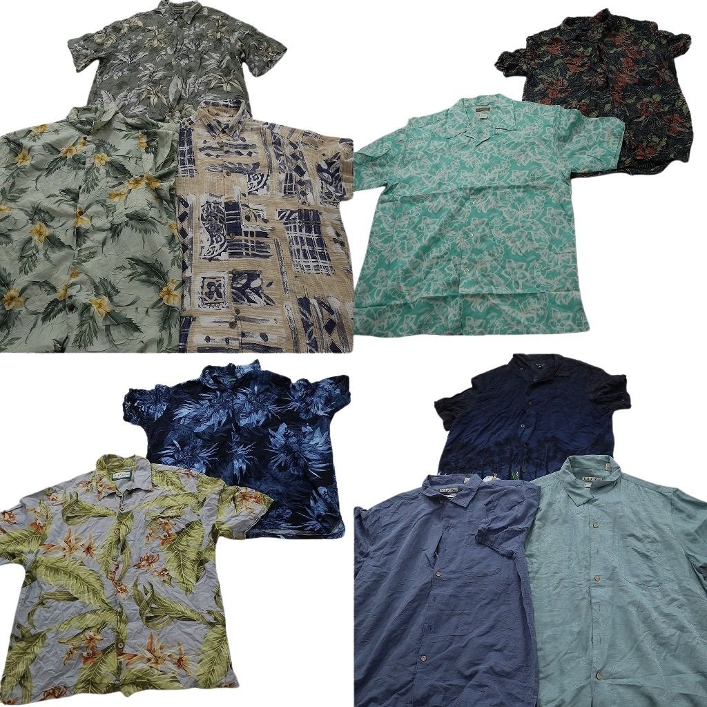 古着卸 まとめ売り 素材MIX アロハシャツ 10枚セット ( メンズ XL ) リーフモチーフ ボックスカット オープンカラー 中古 古着 NE6865