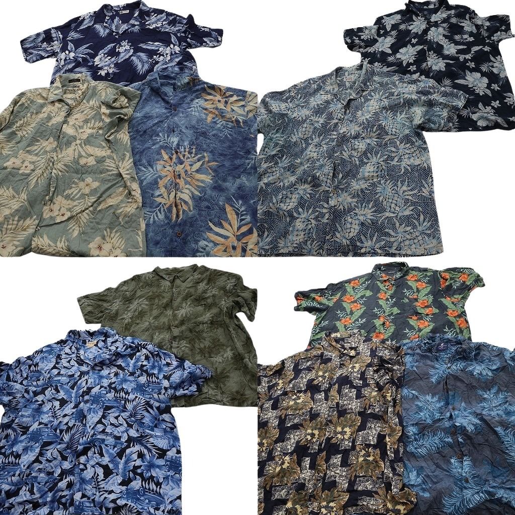 古着卸 まとめ 素材MIX アロハシャツ 10枚セット ( メンズ 2XL/3XL ) リーフモチーフ 乗り物モチーフ ハイビスカス 開襟 中古 古着 NE6874