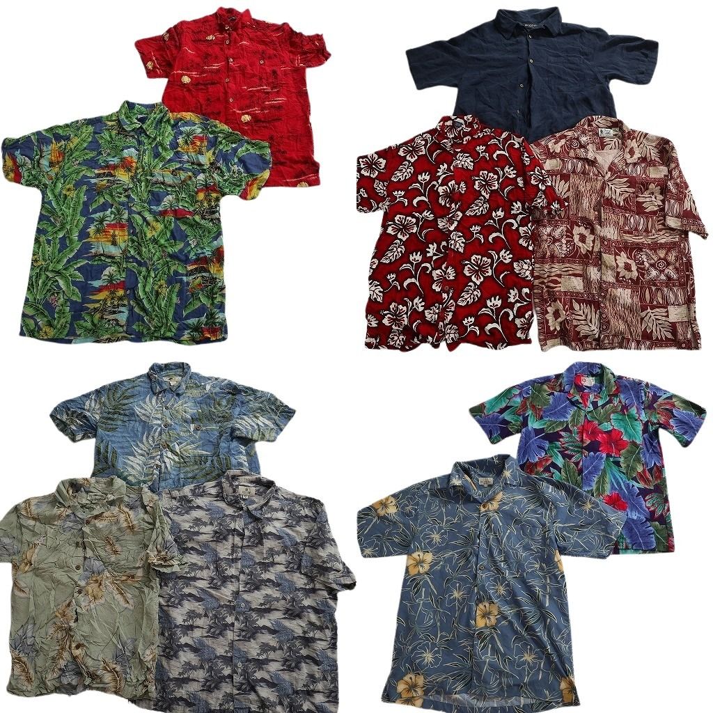 古着卸 まとめ売り 素材MIX アロハシャツ 10枚セット ( メンズ M ) ハイビスカス ボックスカット オープンカラー 中古 古着 NE6888