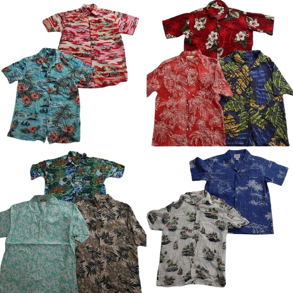 古着卸 まとめ売り 素材MIX アロハシャツ 10枚セット ( メンズ XS/S ) ハイビスカス パームツリー リーフ柄 中古 古着 NE6891