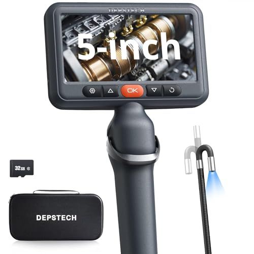 【先端可動式】 DEPSTECH ファイバースコープ 5インチ大画面IPSモニター 1080Pカメラ 6.2MM極細 210°双方向回転可能 左右兼用 IP67防水 内視鏡カメラ LEDライト付き 車整備 機械点検 自宅メンテナンス 収納ケー 46798abb