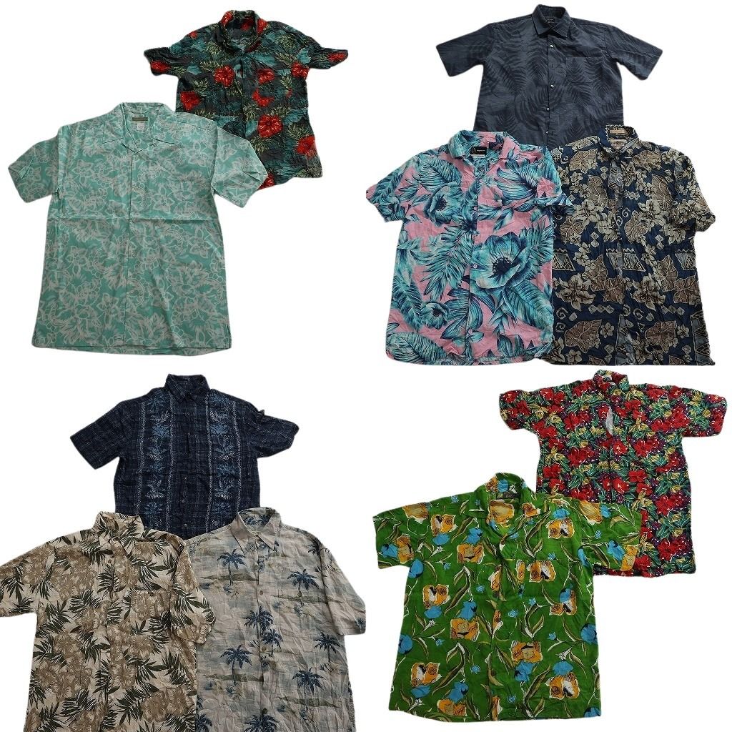 古着卸 まとめ売り 素材MIX アロハシャツ 10枚セット ( メンズ S ) ハイビスカス オープンカラー ホリゾンタル 中古 古着 NE6897