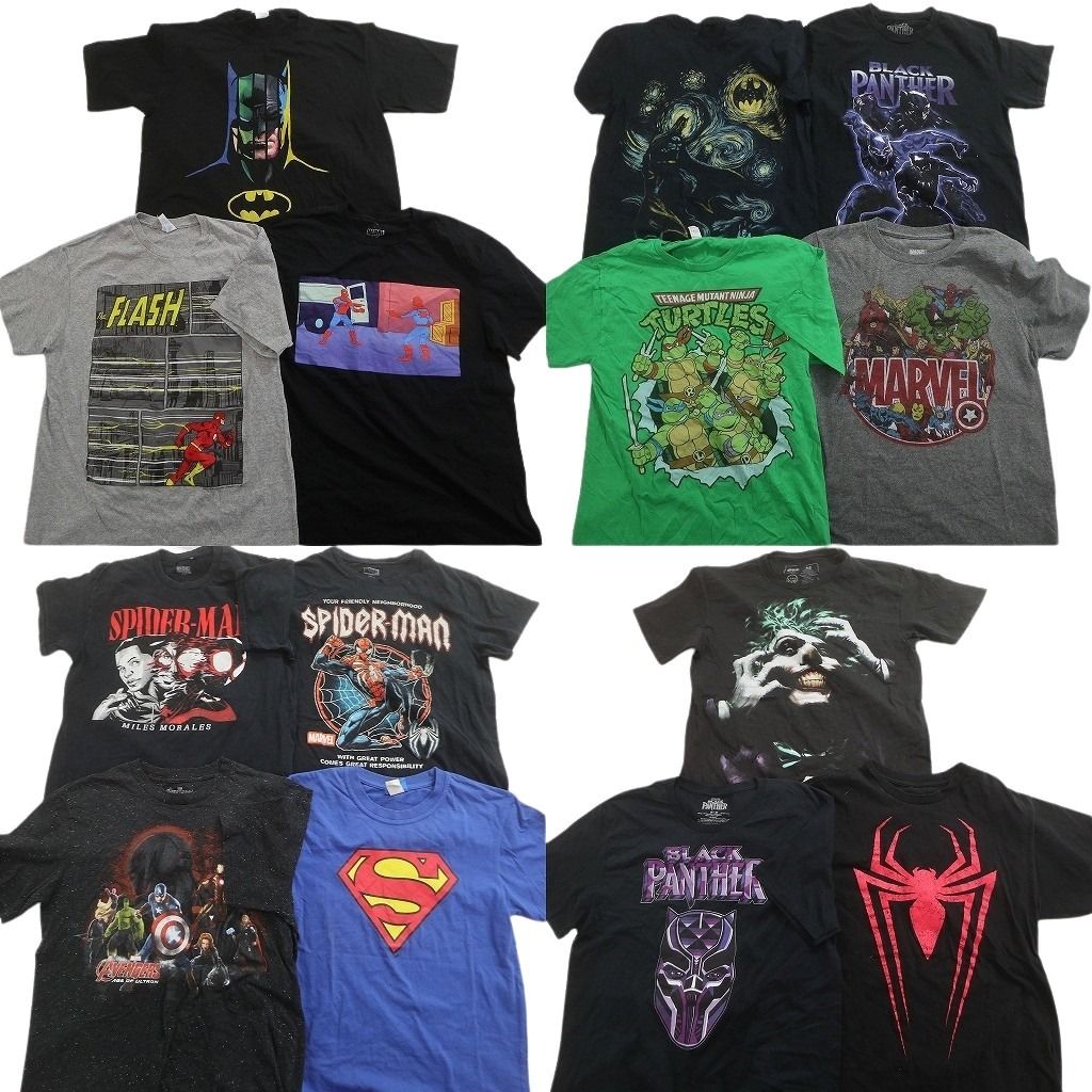 古着卸 まとめ売り アメコミ Tシャツ 14枚セット ( メンズ XS/S/M/L ) スパイダーマン バットマン タートルズ マーベル 中古 古着 NE6902