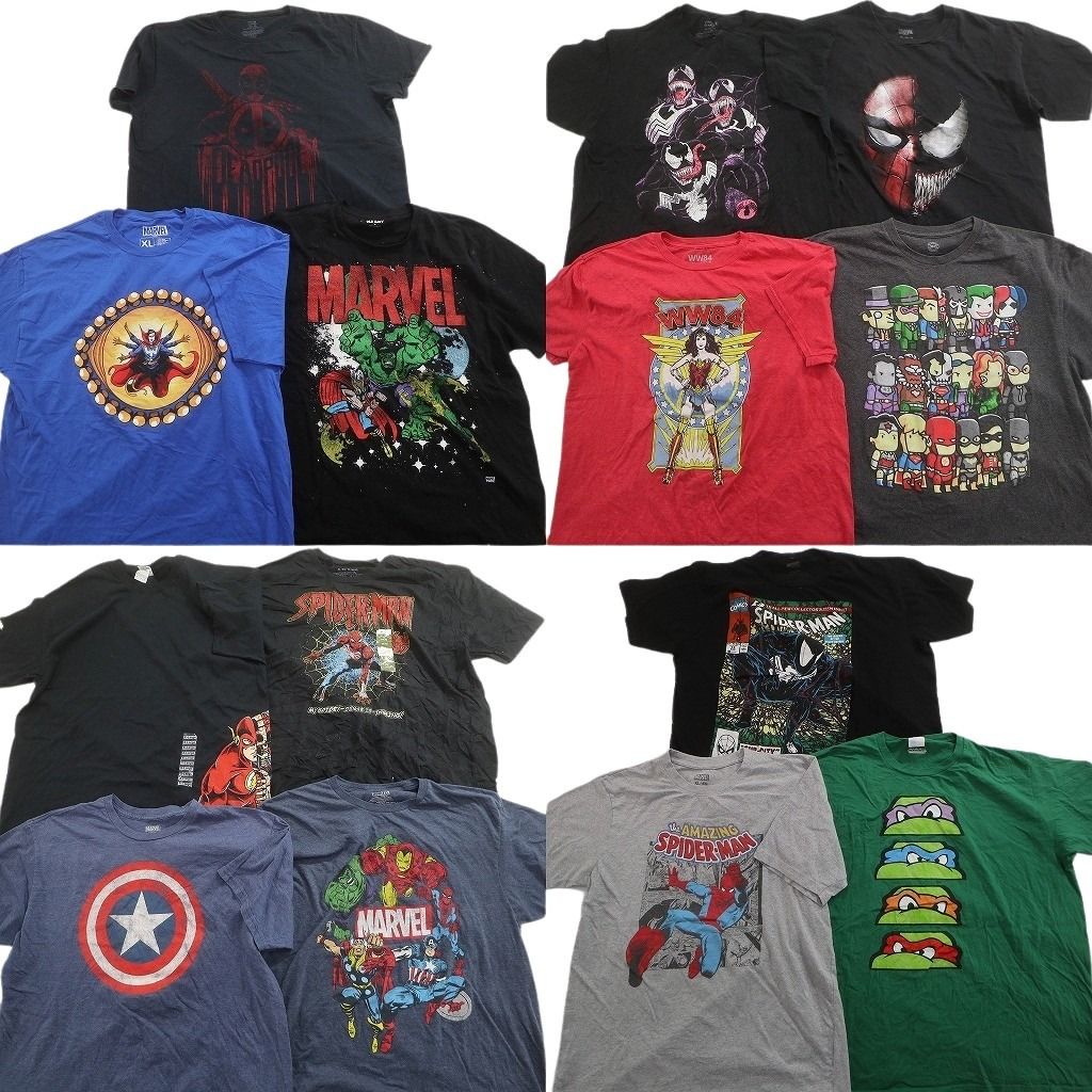 古着卸 まとめ売り アメコミ Tシャツ 14枚セット ( メンズ XL ) マーベル タートルズ スパイダーマン 中古 古着 NE6905