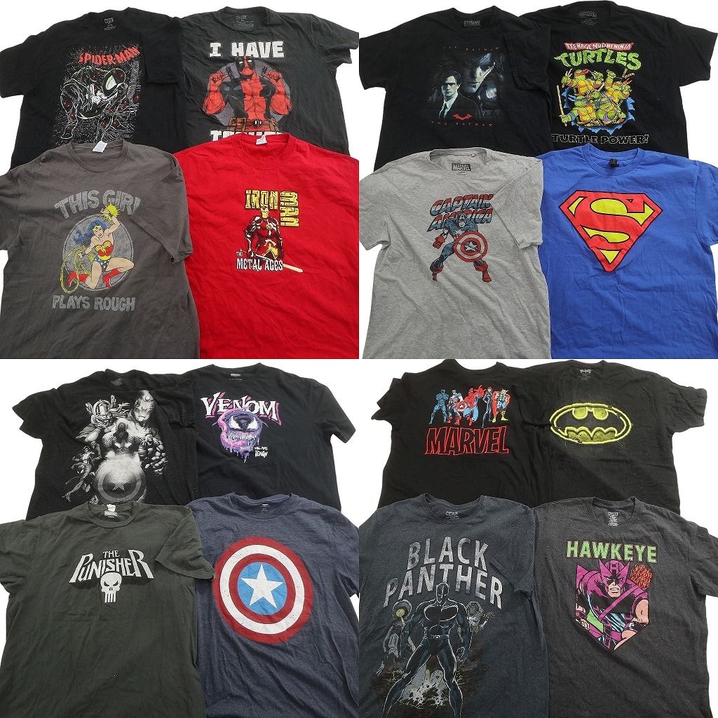 古着卸 まとめ売り アメコミ Tシャツ 16枚セット ( メンズ XL ) バットマン マーベル ブラックパンサー タートルズ 中古 古着 NE6906