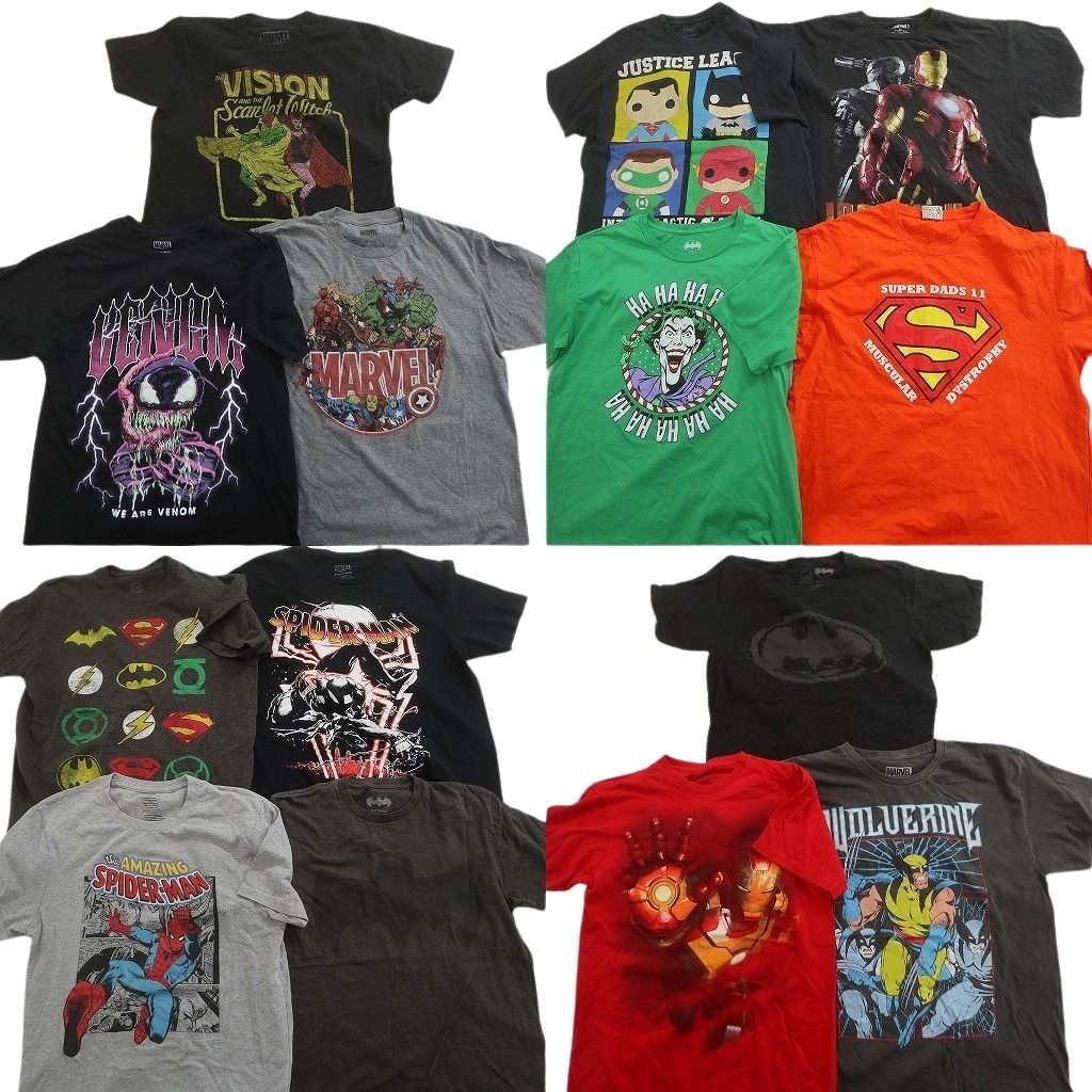 古着卸 まとめ売り アメコミ Tシャツ 14枚セット ( メンズ M/L ) マーベル ヴェノム バットマン アイアンマン スパイダーマン 中古 NE6909