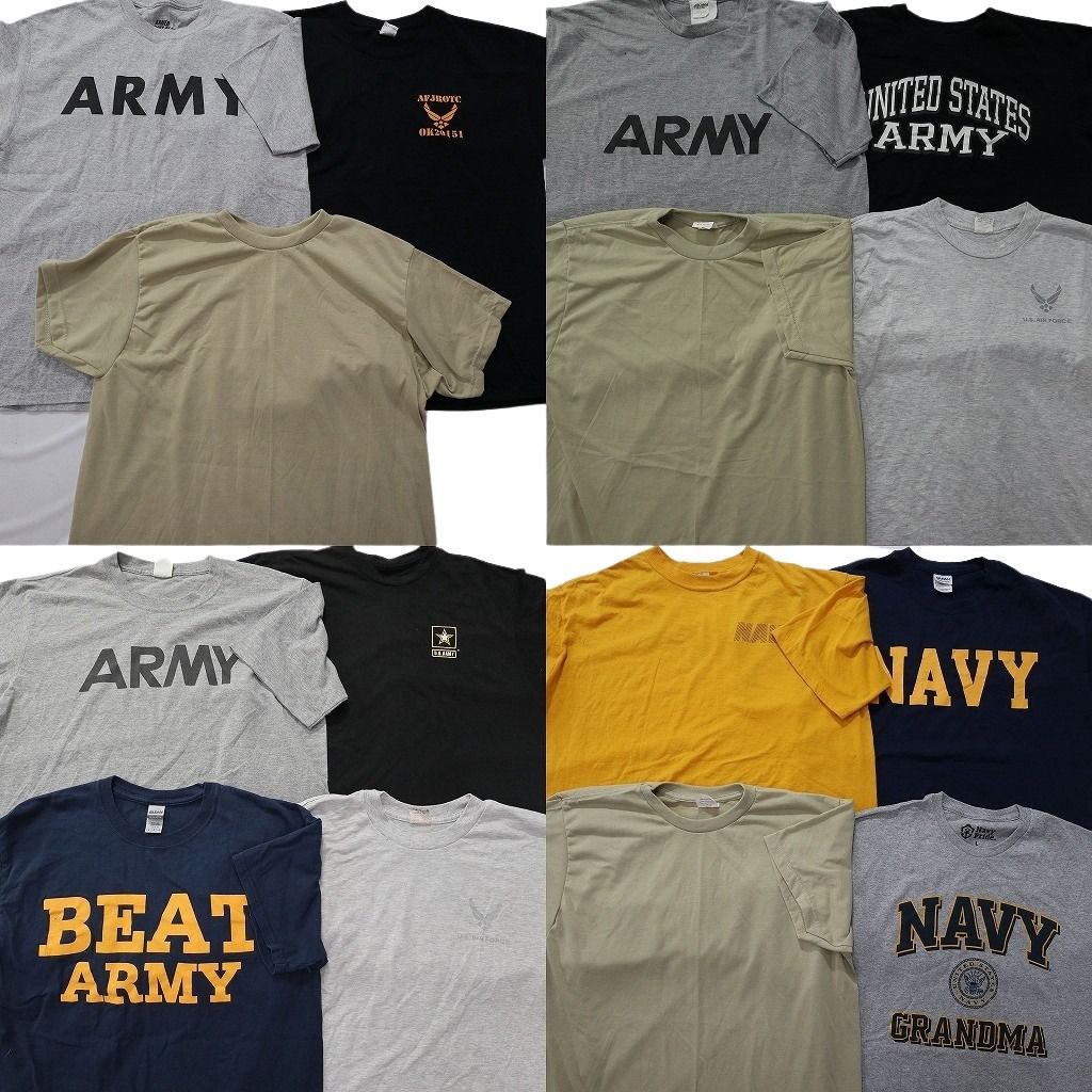 古着卸 まとめ売り ミリタリー Tシャツ 15枚セット ( メンズ L ) ARMY AIRFORCE NAVY グレー ブラック ネイビー 中古 古着 NE6921