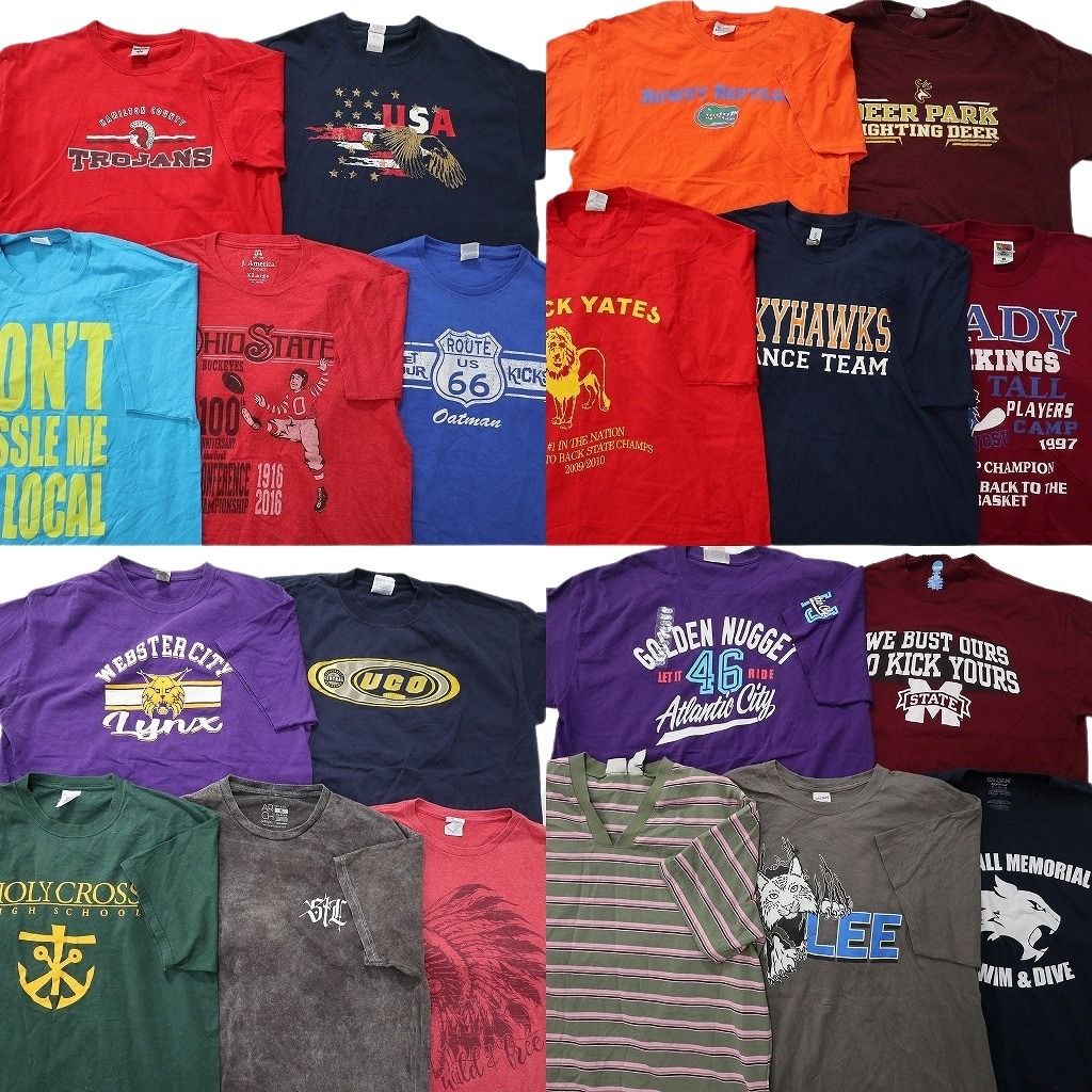 古着卸 まとめ売り カラー Tシャツ 20枚セット ( メンズ XL ) Vネック カレッジ風 タイダイ柄 ワンポイント 中古 古着 NE6929