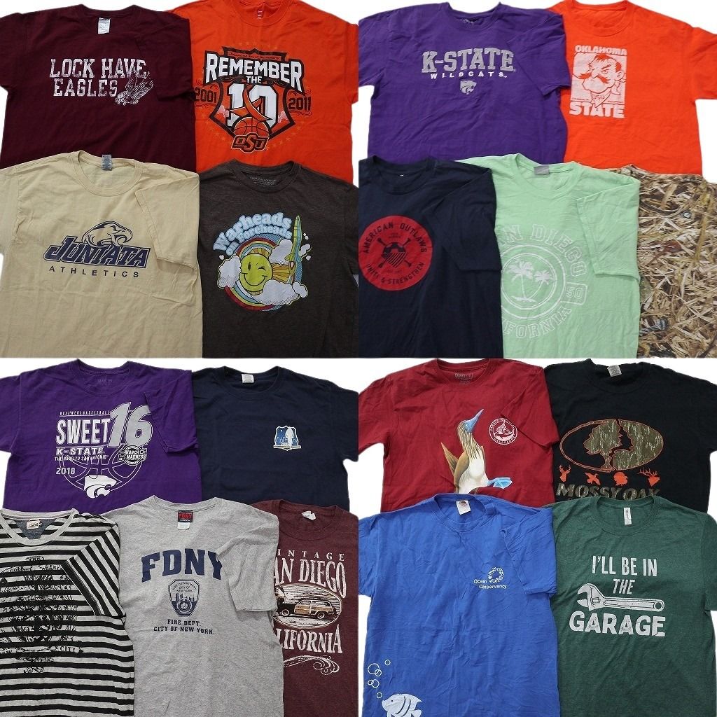 古着卸 まとめ売り カラー Tシャツ 18枚セット ( メンズ L/XL ) モッシーオーク ボーダー カレッジ風 中古 古着 NE6932