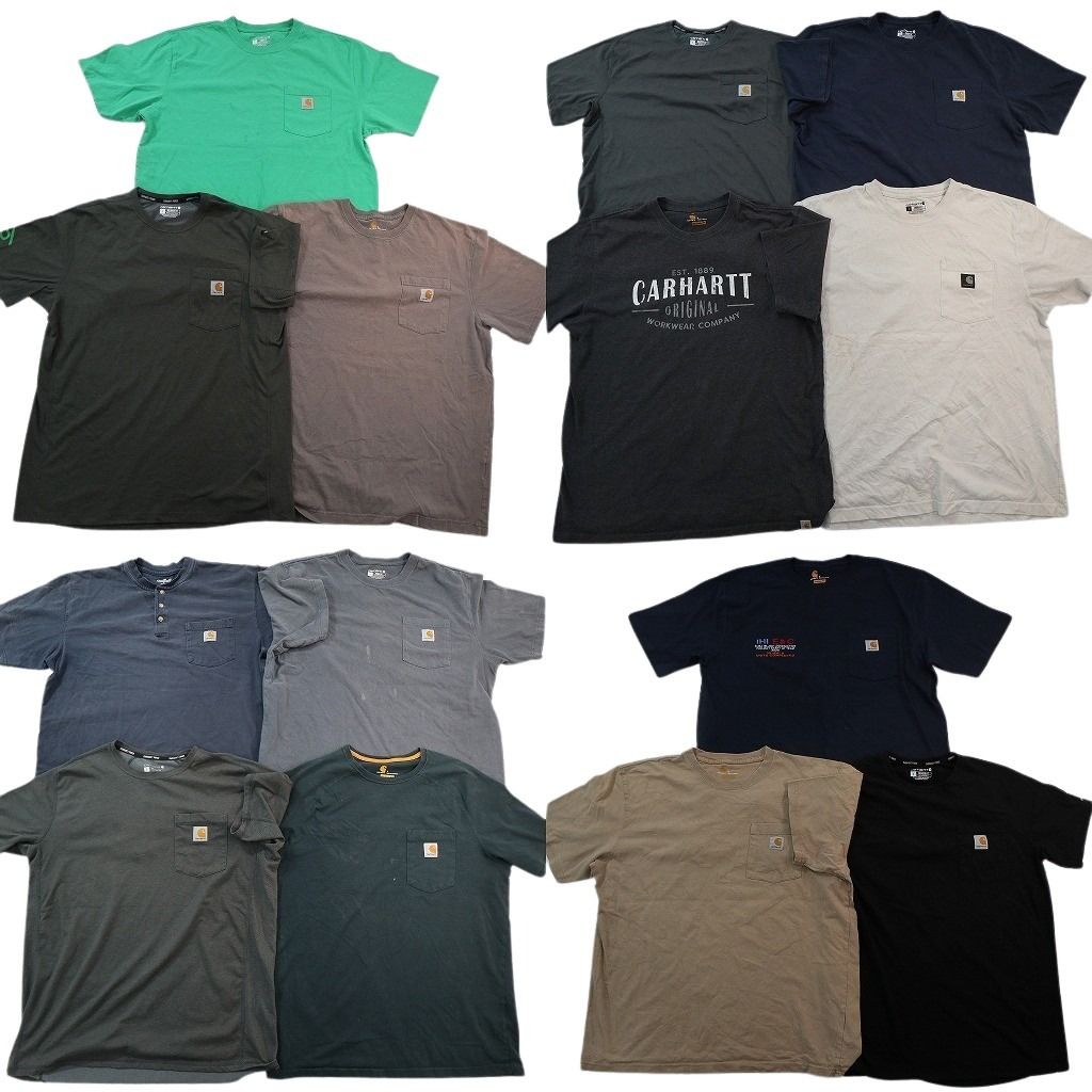 古着卸 まとめ売り カーハート Tシャツ 14枚セット ( メンズ L ) ポケT ブラック ヘンリーネック センターロゴ 中古 古着 NE6950