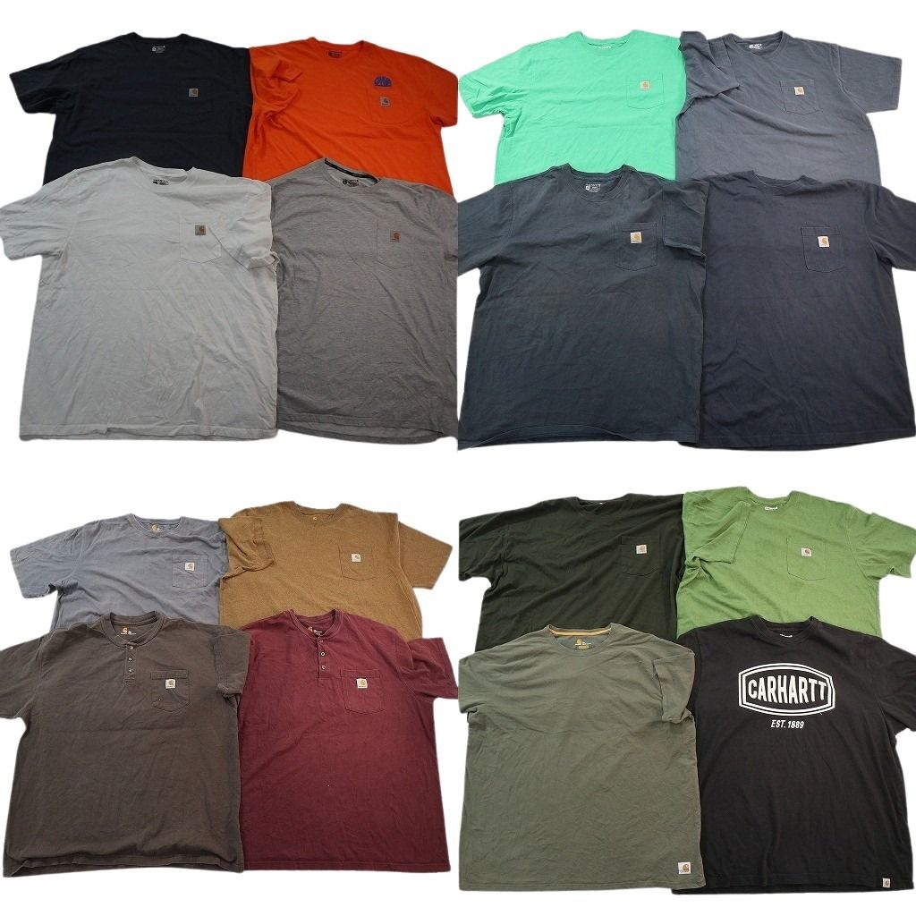 古着卸 まとめ売り カーハート Tシャツ 16枚セット ( メンズ 2XL ) ヘンリーネック グレー ブラック ブラウン 中古 古着 NE6951