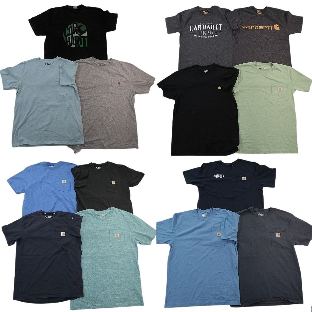 古着卸 まとめ売り カーハート Tシャツ 14枚セット ( メンズ XS/S/M/L ) センターロゴ ブラック グレー 中古 古着 NE6952