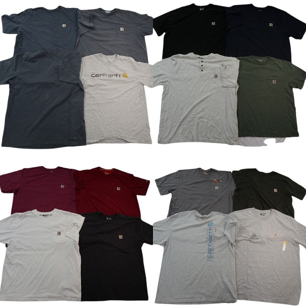 古着卸 まとめ売り カーハート Tシャツ 16枚セット ( メンズ 2XL ) ポケT ブラック グレー ヘンリーネック 中古 古着 NE6955