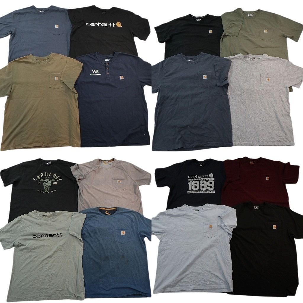 古着卸 まとめ売り カーハート Tシャツ 16枚セット ( メンズ XL ) ヘンリーネック ポケT ブラック 中古 古着 NE6958