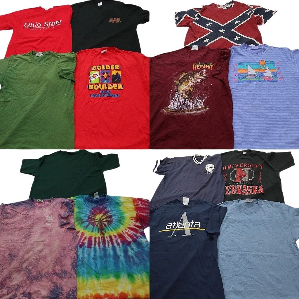 古着卸 まとめ売り USA製 Tシャツ 14枚セット ( メンズ L/XL ) LEE ジャージーズ タイダイ柄 英文字プリント アニマル 中古 古着 NE6965