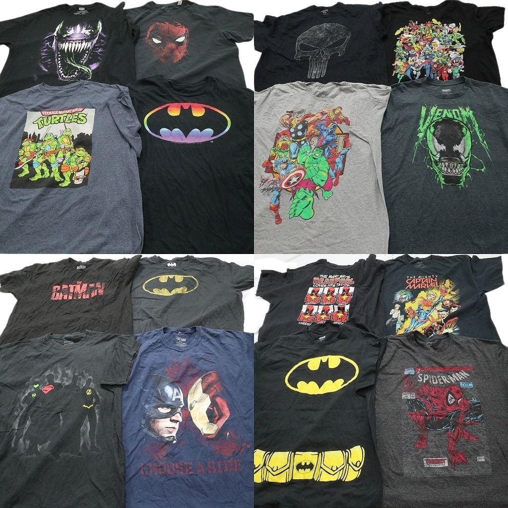 古着卸 まとめ売り アメコミ Tシャツ 16枚セット ( メンズ 2XL/3XL/5XL ) タートルズ マーベル バットマン アベンジャーズ 中古古着 NE6966
