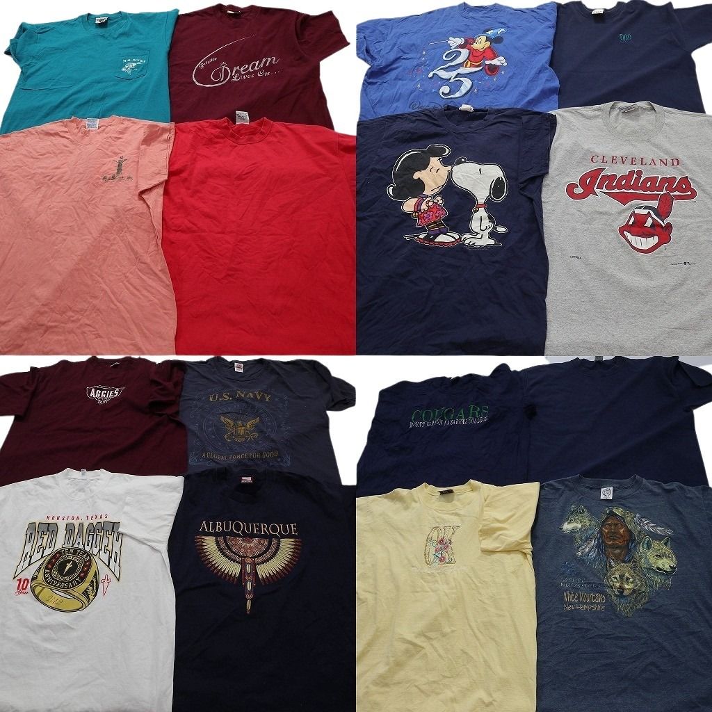 古着卸 まとめ売り USA製 Tシャツ 16枚セット ( メンズ XL/2XL/5XL ) ラッセル LEE NAVY キャラクター プロチーム MLB 中古 古着 NE6967