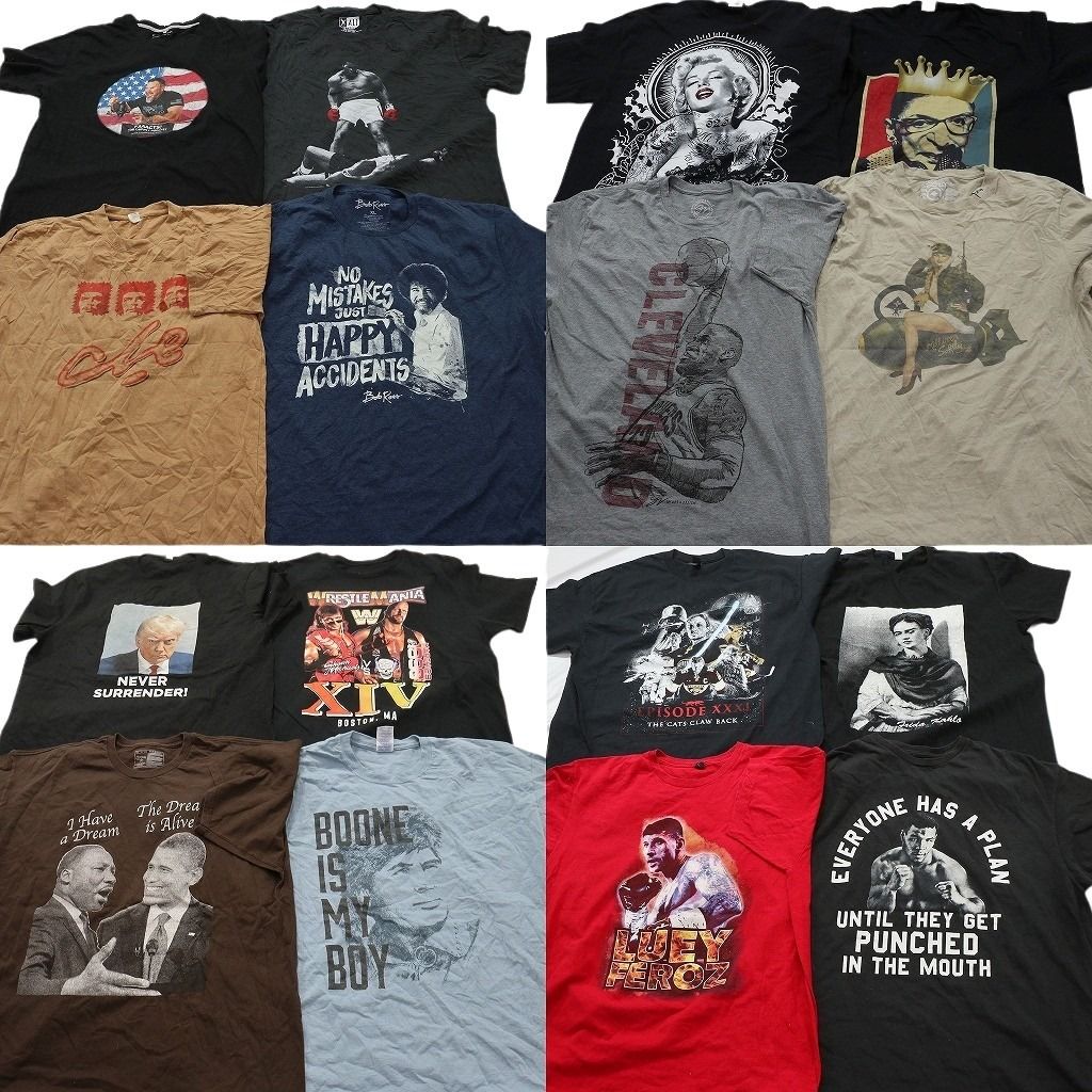 古着卸 まとめ売り 人物 Tシャツ 16枚セット ( メンズ XL/2XL ) ボクサー モハメドアリ プロチーム NBA マリリンモンロー 中古 古着 NE6971