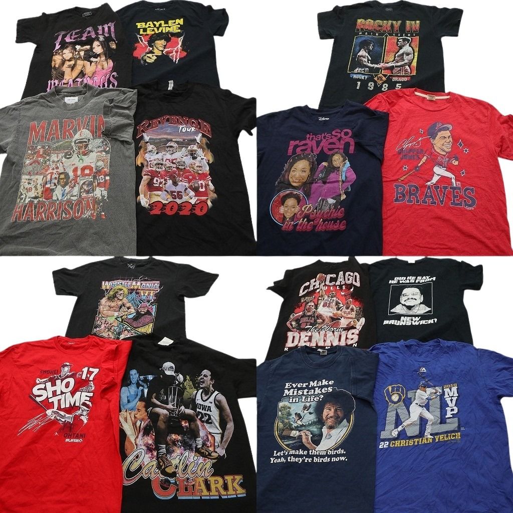古着卸 まとめ売り 人物 Tシャツ 14枚セット ( メンズ S/M ) プロチーム MLB NBA 大判プリント 中古 古着 NE6975