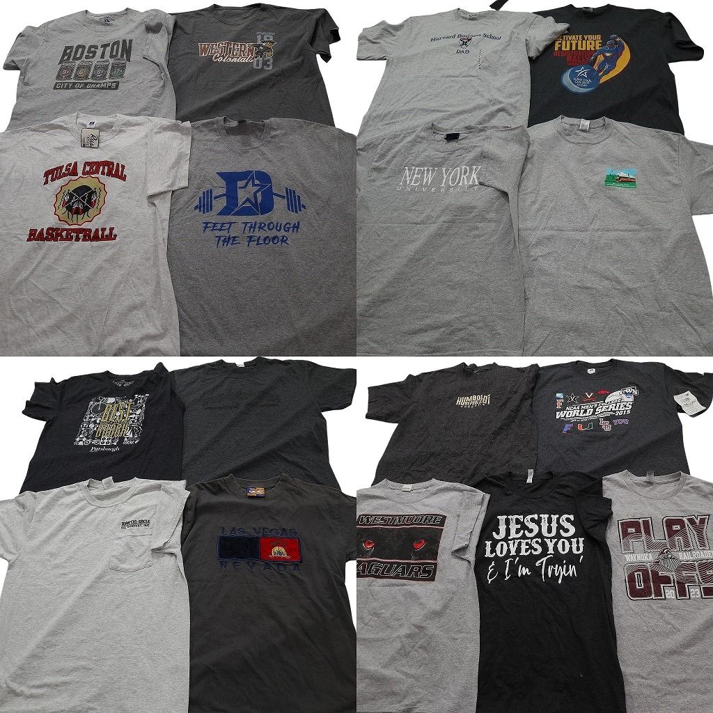 古着卸 まとめ売り グレー Tシャツ 17枚セット ( メンズ L/XL ) デッドストック 英文字プリント ワンポイント 中古 古着 NE6977