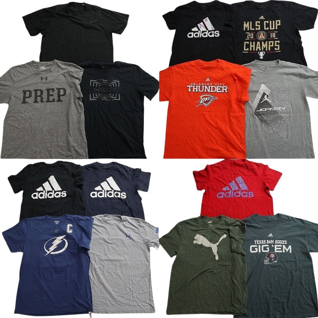 古着卸 まとめ売り スポーツブランドMIX Ｔシャツ 14枚セット ( メンズ L ) プーマ アディダス リーボック ジョーダン 中古 古着 NE6992
