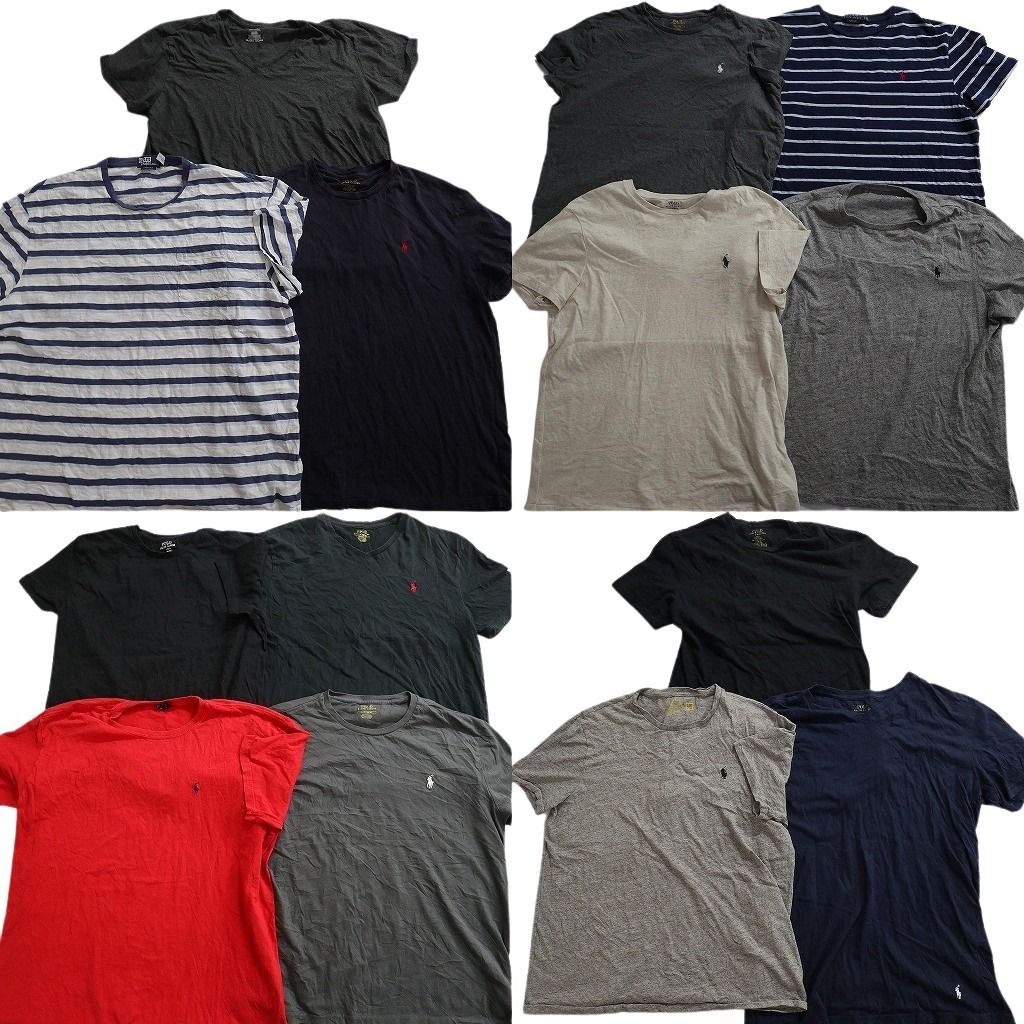 古着卸 まとめ売り ラルフローレン Tシャツ 14枚セット ( メンズ L/XL ) ボーダー ワンポイント ブラック グレー 中古 古着 NE6998
