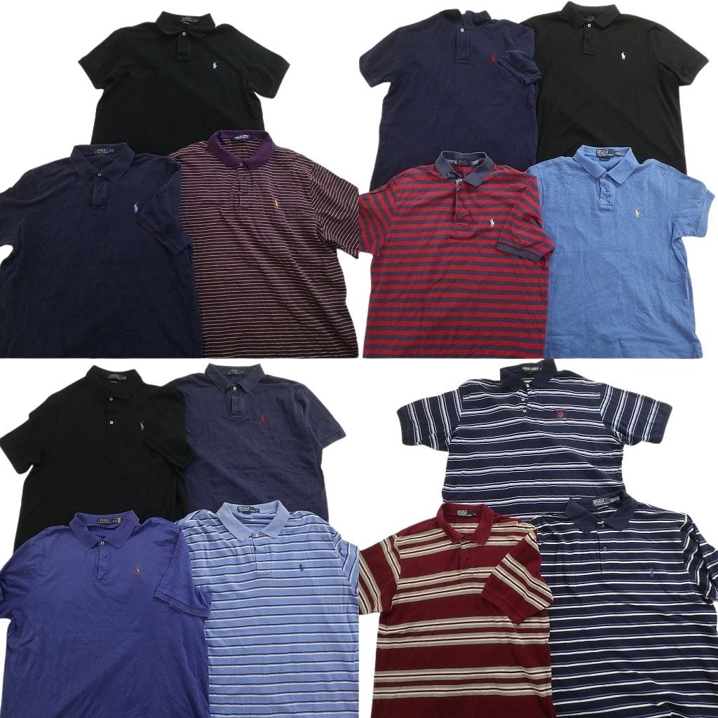 古着卸 まとめ売り ラルフローレン 半袖 ポロシャツ 14枚セット ( メンズ L/XL ) ボーダー ワンポイント ブラック ネイビー 中古 NE7003