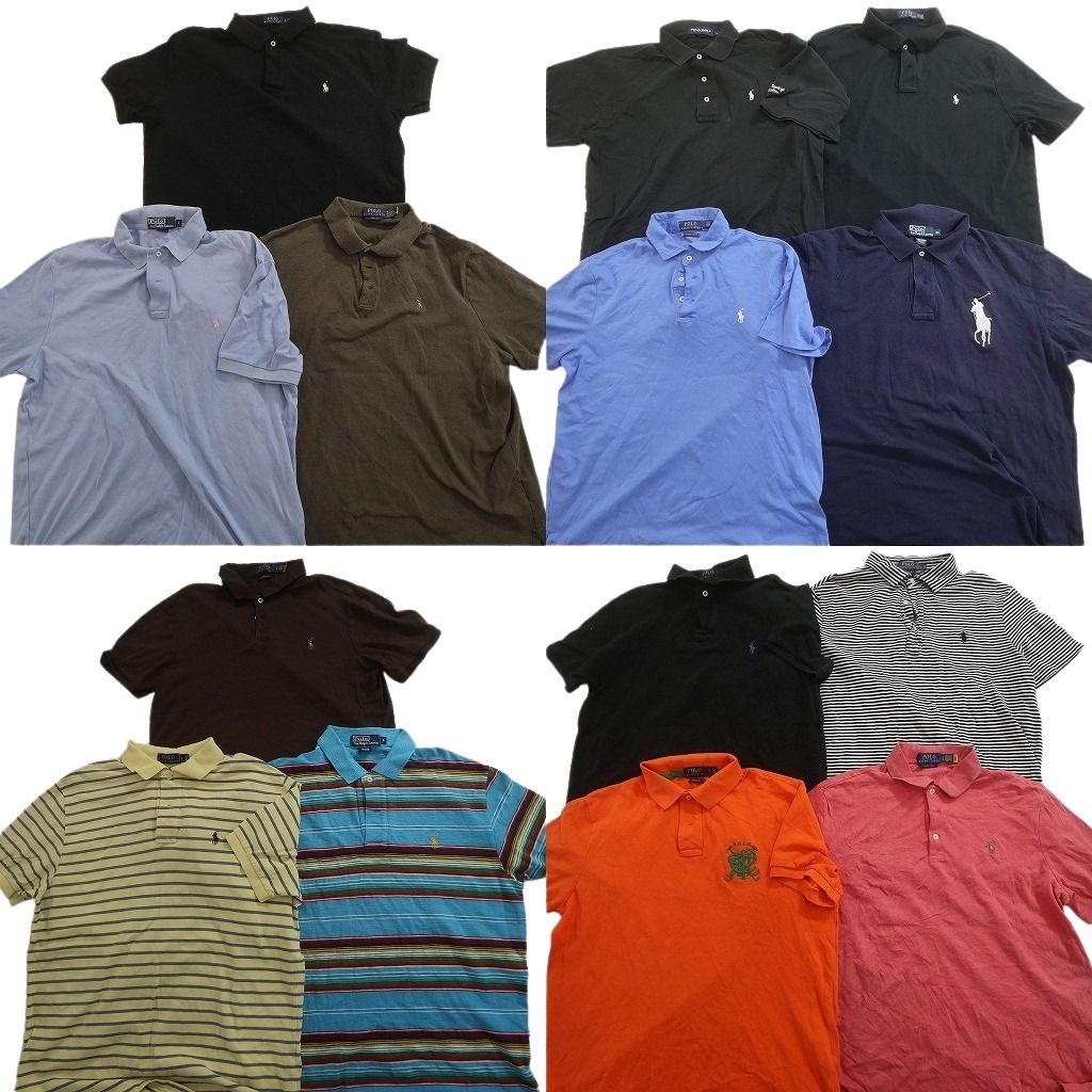 古着卸 まとめ売り ラルフローレン 半袖 ポロシャツ 14枚セット ( メンズ L/XL ) ボーダー マルチカラー ビッグポニー 中古 古着 NE7005