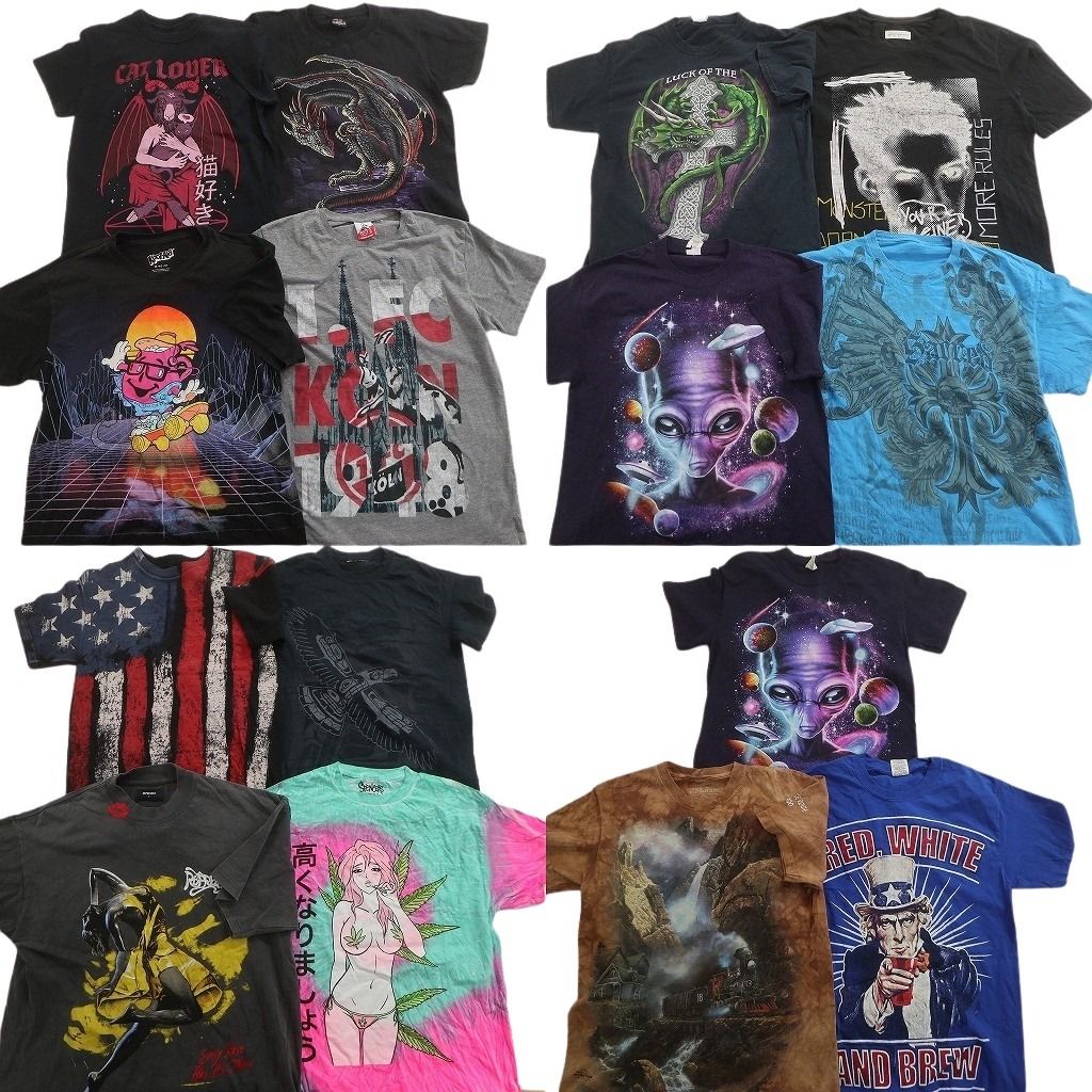 古着卸 まとめ売り 大判プリント Tシャツ 15枚セット ( メンズ XS/S/M ) 英文字プリント タイダイ柄 Ｖネック Y2K 中古 古着 NE7017 13,475円