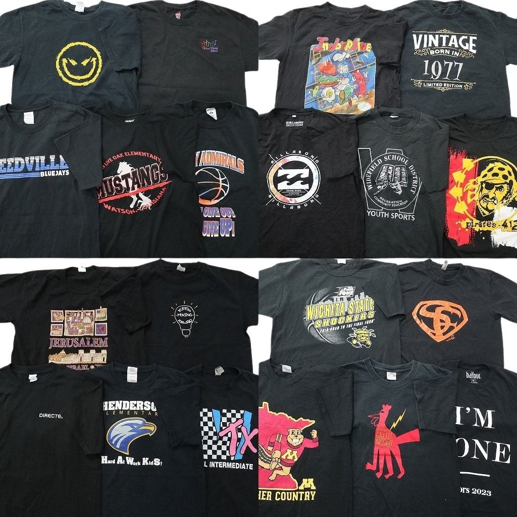 古着卸 まとめ売り 黒Tシャツ 20枚セット ( メンズ S/M ) カレッジ風 ワンポイント 中古 古着 NE7021