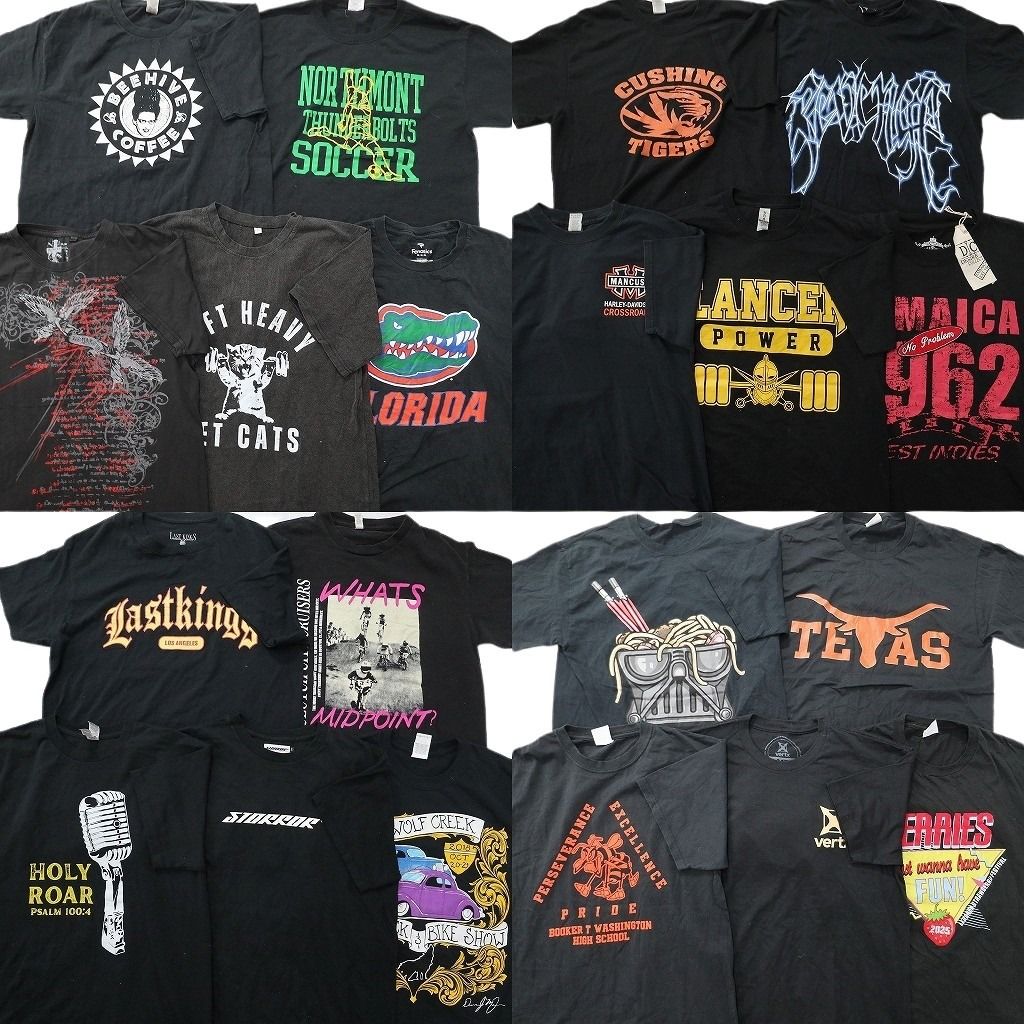 古着卸 まとめ売り 黒Tシャツ 20枚セット ( メンズ M ) カレッジ風