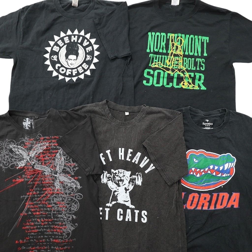 US古着 Tシャツ 24枚まとめ 黒 ミックス 卸 フリマ バザー プリント DOM 半袖 プリント Tシャツ Lサイズ アニマルプリント ブラック