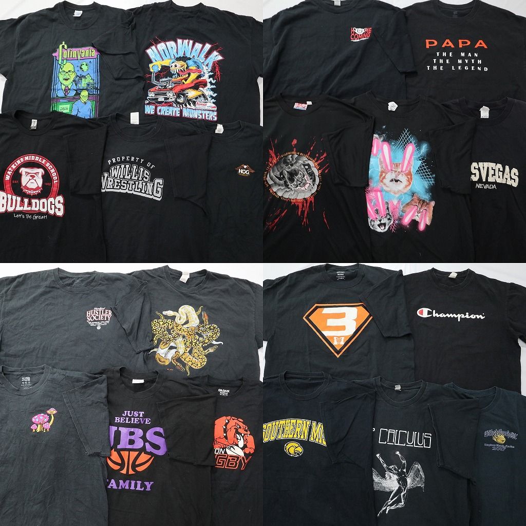 古着卸 まとめ売り 黒Tシャツ 20枚セット ( メンズ XL/2XL ) カレッジ風 アーチロゴ ワンポイント 中古 古着 NE7034