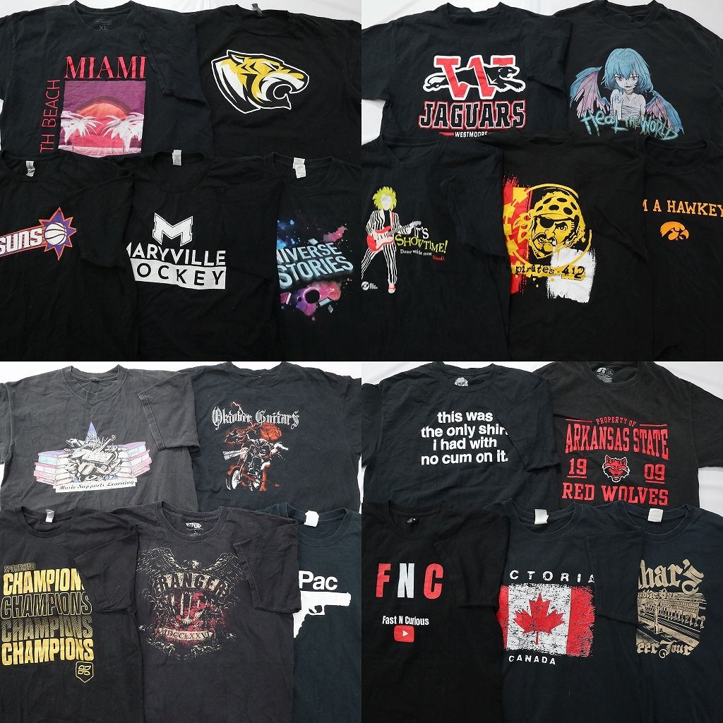古着卸 まとめ売り 黒Tシャツ 20枚セット ( メンズ L/XL ) NBA サンズ プロチーム カレッジ風 中古 古着 NE7037